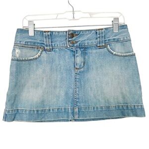 VINTAGE‎ AMERICAN EAGLE | Y2K Micro Mini Distressed Wash Denim Jean Skirt Sz. 2